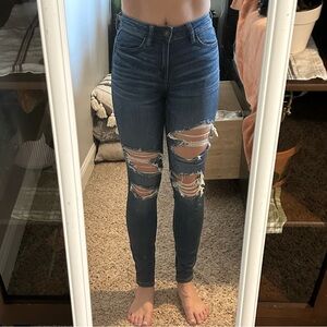 American Eagle Outfitters Distressed Skinny Jeans in Blue